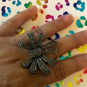 Gunmetal crystal bow ring